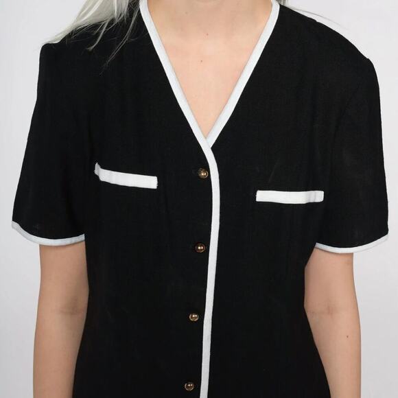 Leslie Fay Vintage 90s Dress Size 12 Made In The USA A-Line Black/White Midi - Picture 2 of 10